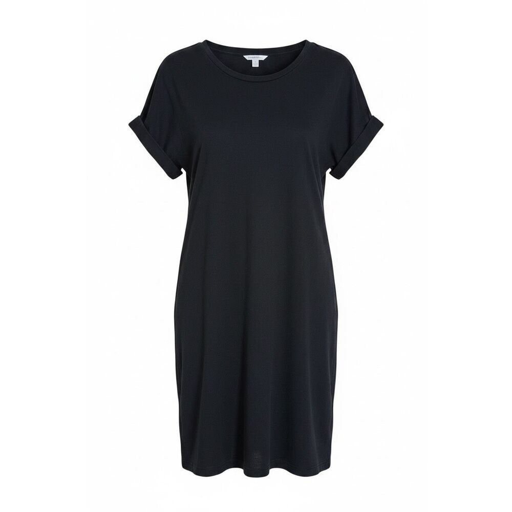 Calvin Klein Short Tab Sleeve Crew Neck Cotton Mini Shift Dress Black Size Small